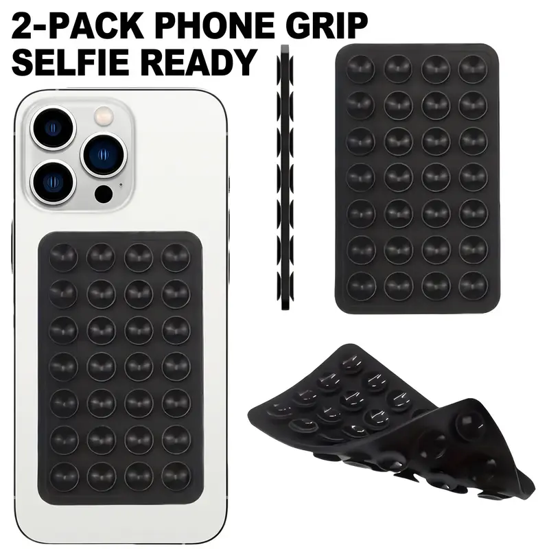 2-Pack Versatile Silicone Phone Grip, Mobile Phone Holder, Adhesive Cellphone Holder, Cell Phone Stand, Suction Phone Mount, Double-Sided Suction Cup Design, Strong Adhesive Stand for iPhone & Android, Cellphone Accessories, Perfect for Selfies & Videos