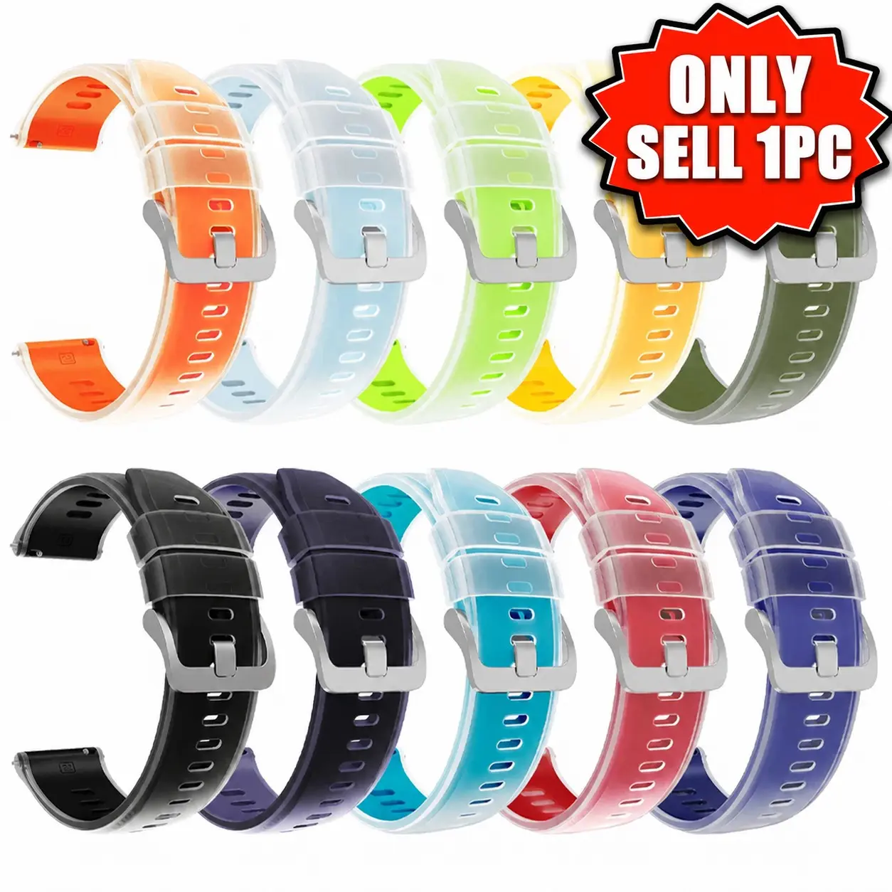22mm Transparent Two-Tone Silicone Watch Band for Garmin Forerunner 570 47mm 265 255 Music Venu 4 3 2 Vivoactive 4 Quick Release Sport Strap Smartwatch Accessories