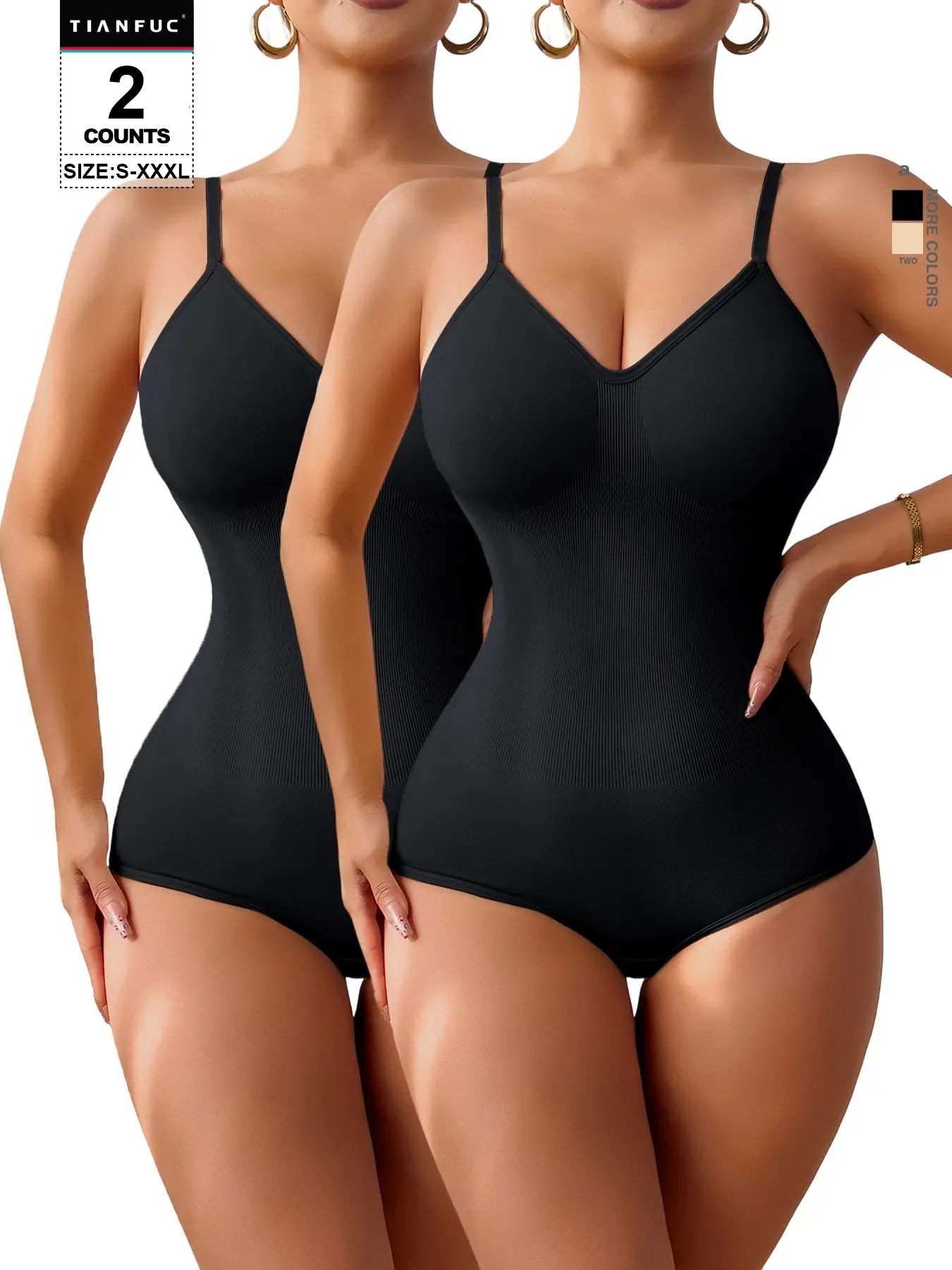 V Neck Adjustable Spaghetti Strap Ribbed Tummy Control High Cut Shapewear Bodysuit, Casual Y Type Jumpsuit, All Seasons Wear