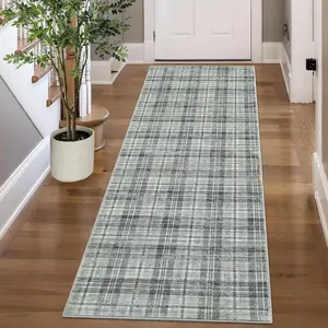 Washable Runner 2x6 Non Slip Kitchen Rugs Modern Plaid Hallway Rug Indoor Entryway Rug Tartan Farmhouse Soft Bath Mat Stain Resistant Carpet for Bedroom Laundry Green