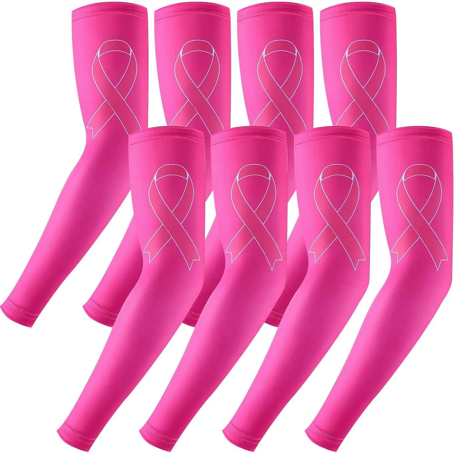 4 Pair Breast Cancer Awareness Sleeves Pink Ribbon Compression Arm Sleeves Gifts for Women Arm Cover