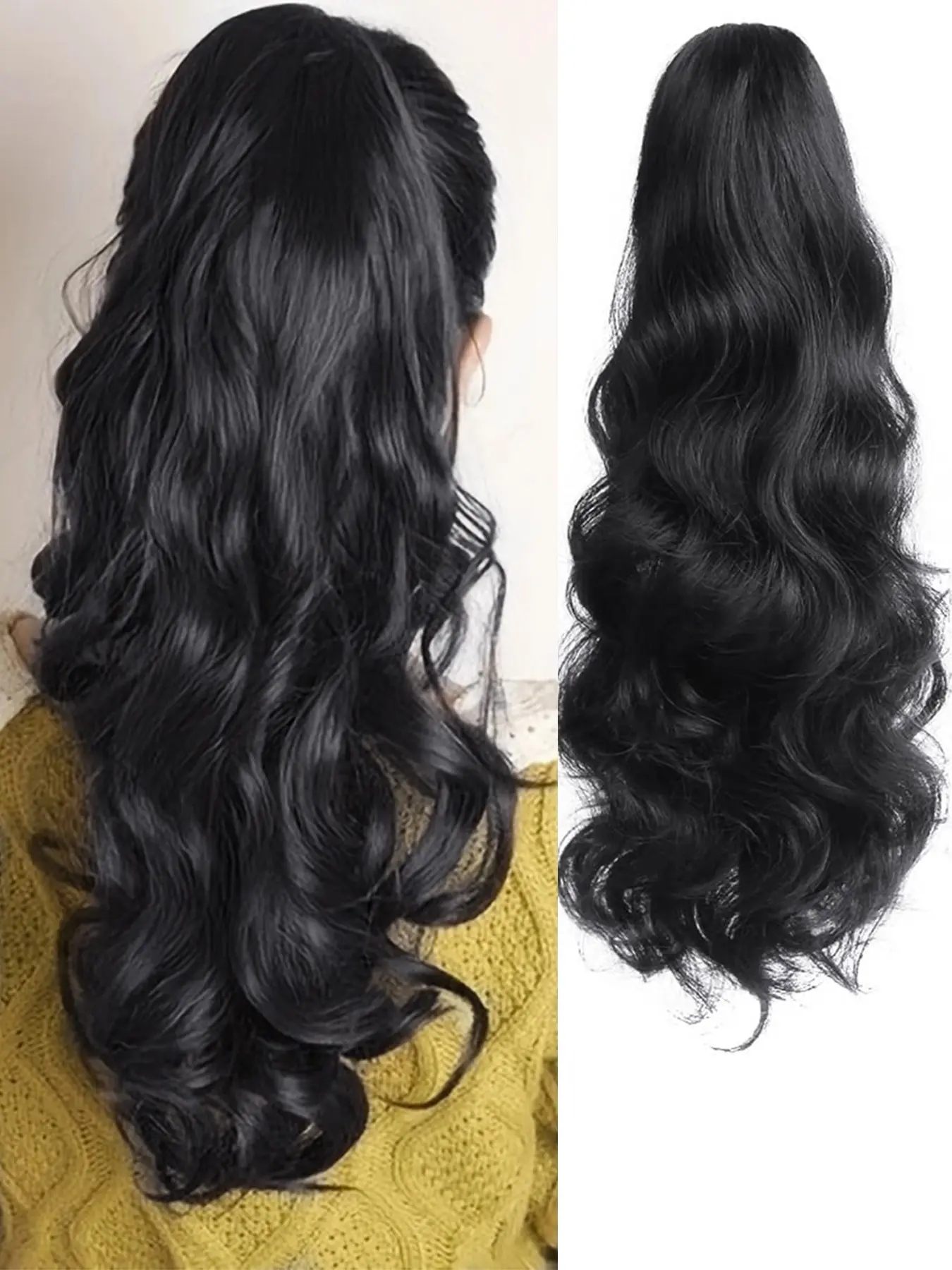 Women's Long Wavy Ponytail, Drawstring Ponytail, 20-Inch Heat-Resistant Fiber Elegant Wavy Hair Extension for Daily Use.