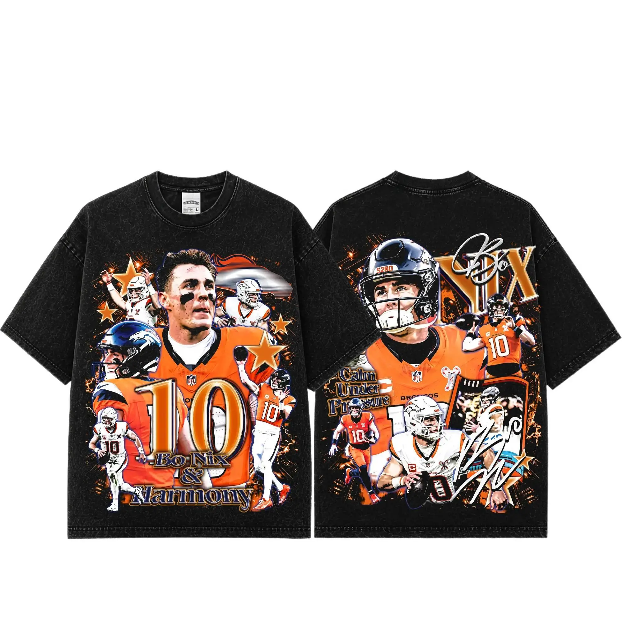 Unisex Bo Nix # 10 Premium Acid Washed Cotton T-Shirt, Heavyweight Vintage Graphic Tee, Retro 90s Bootleg Football Shirt, Broncos Fan Apparel, Oversized Black Acid Wash Streetwear, Game Day Outfit, Unisex Football Shirt, Gift for Football Fans