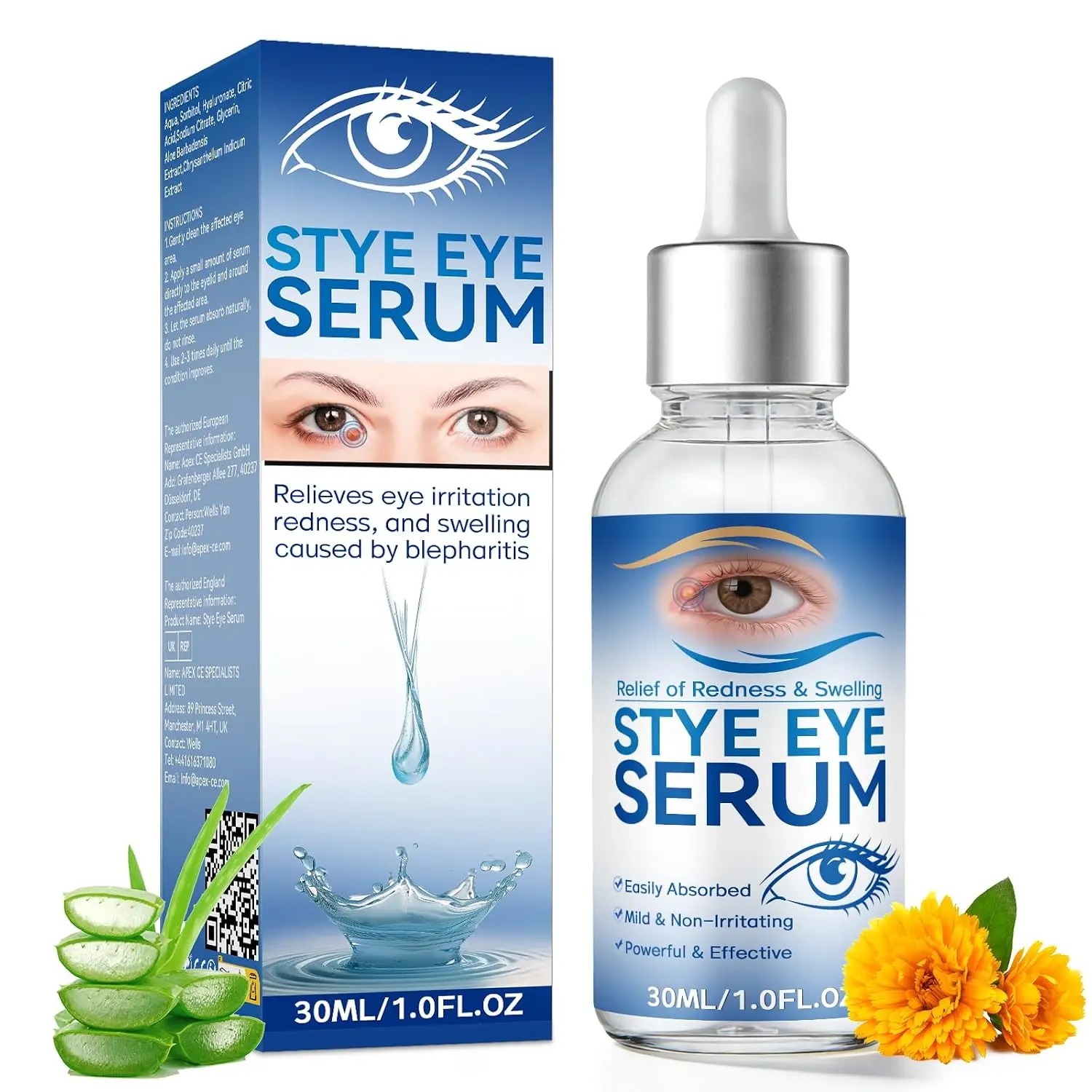 Eye Treatment, 30ml Natural Eye Serum, Eye Stye Relief Serum for Eye Styes, Blepharitis, Chalazions and Dry Eyes Treatment, Daily Area Cleansing, Relieves Dryness and Restores Healthier Skin