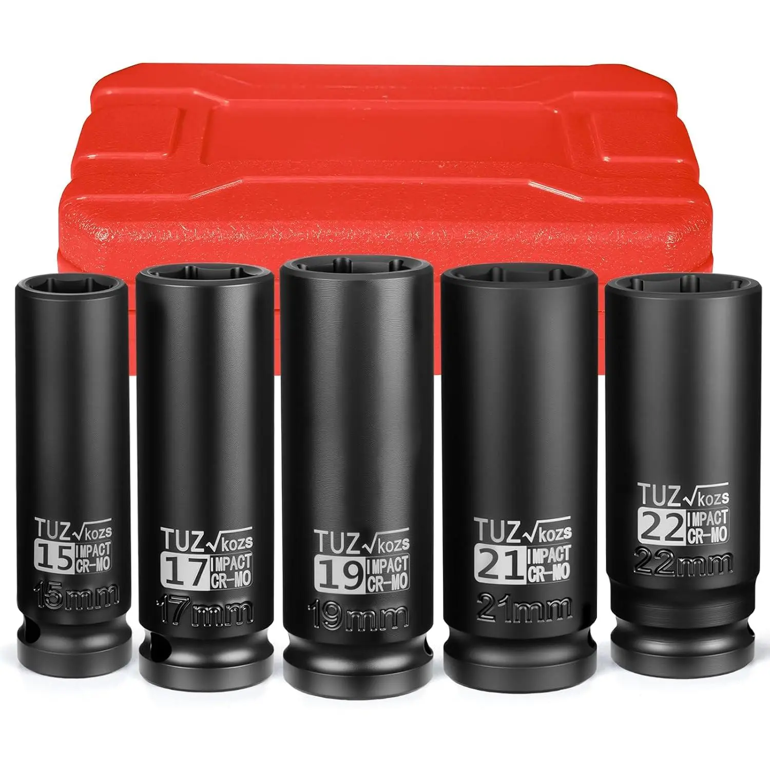5 count 1/2 inch Drive Deep  Socket Set, Metric,15mm 17mm 19mm 21mm 22mm,Cr-Mo,6-Point,Spindle Axle Nut  Socket