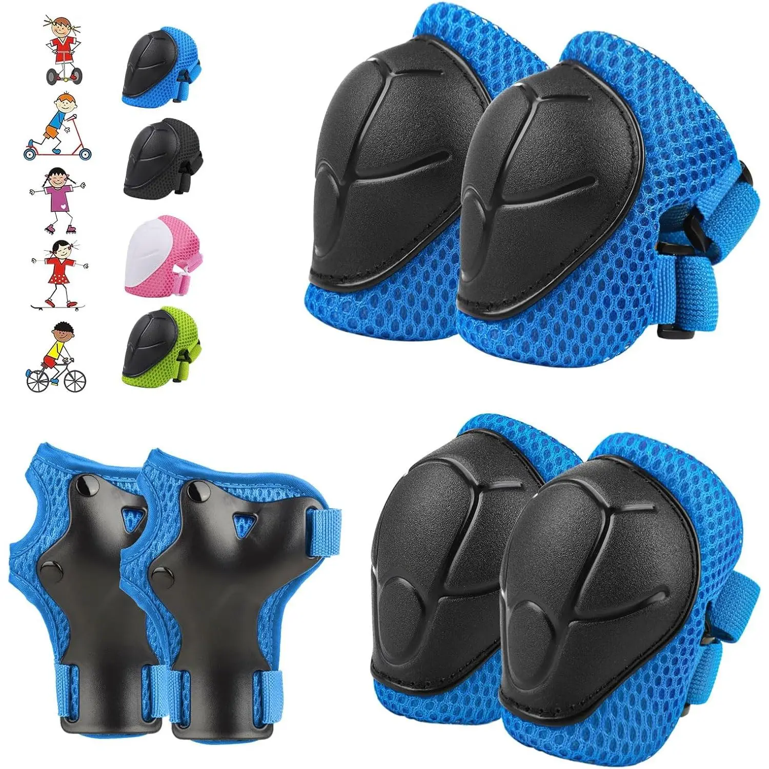 6PCS Kids Protective Gear Set, Knee Pads  Kids 3-14 Years Old, Toddler Knee Pads and Elbow Pads, Wrist Guards Set, Skating Cycling Bike Rollerblading Scooter, Upgraded & Durable Material