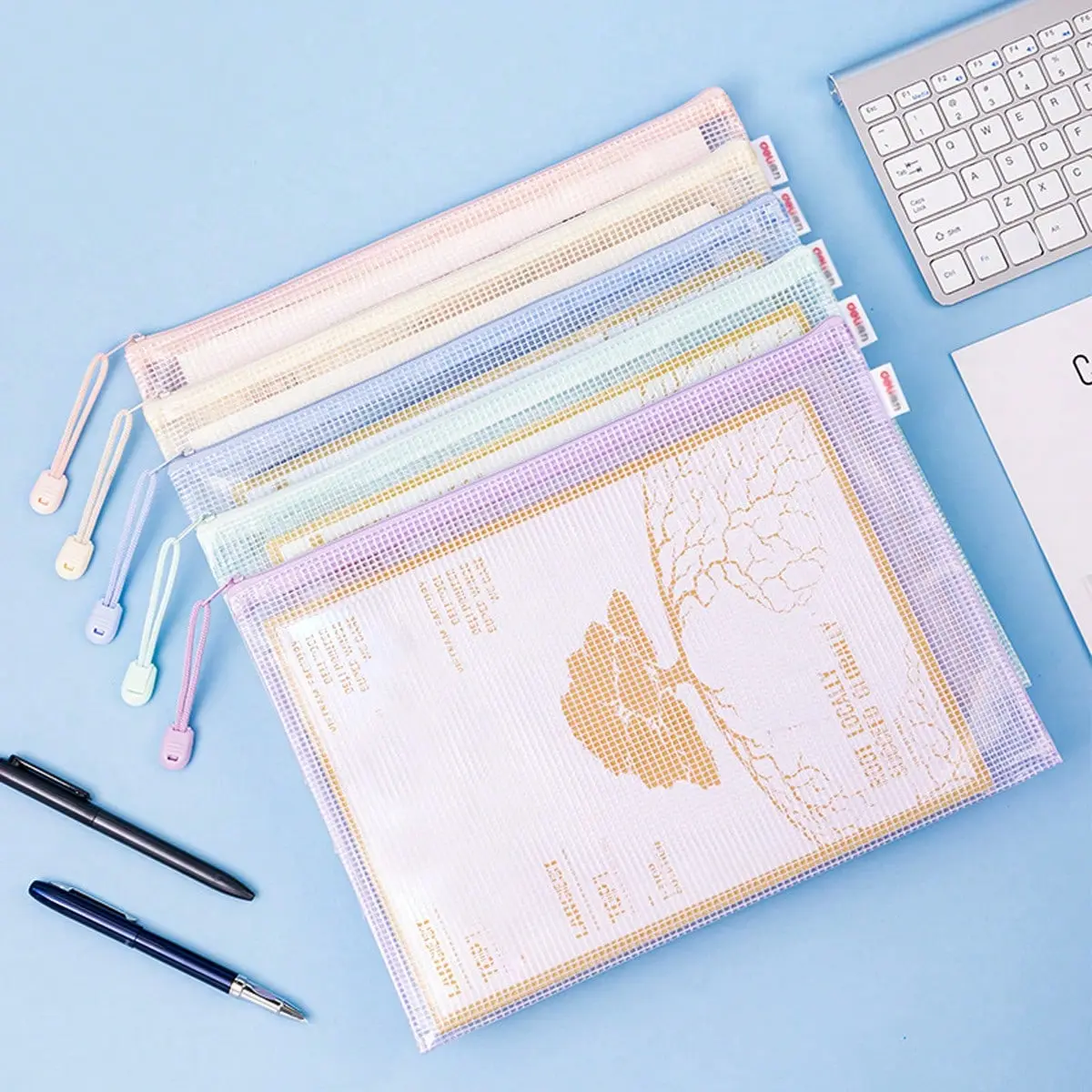 5Pcs A4 Plastic Zipper File Pouches, Cross & Puzzle Storage Bags, Multi-purpose Organizer for Travel & Office Supplies