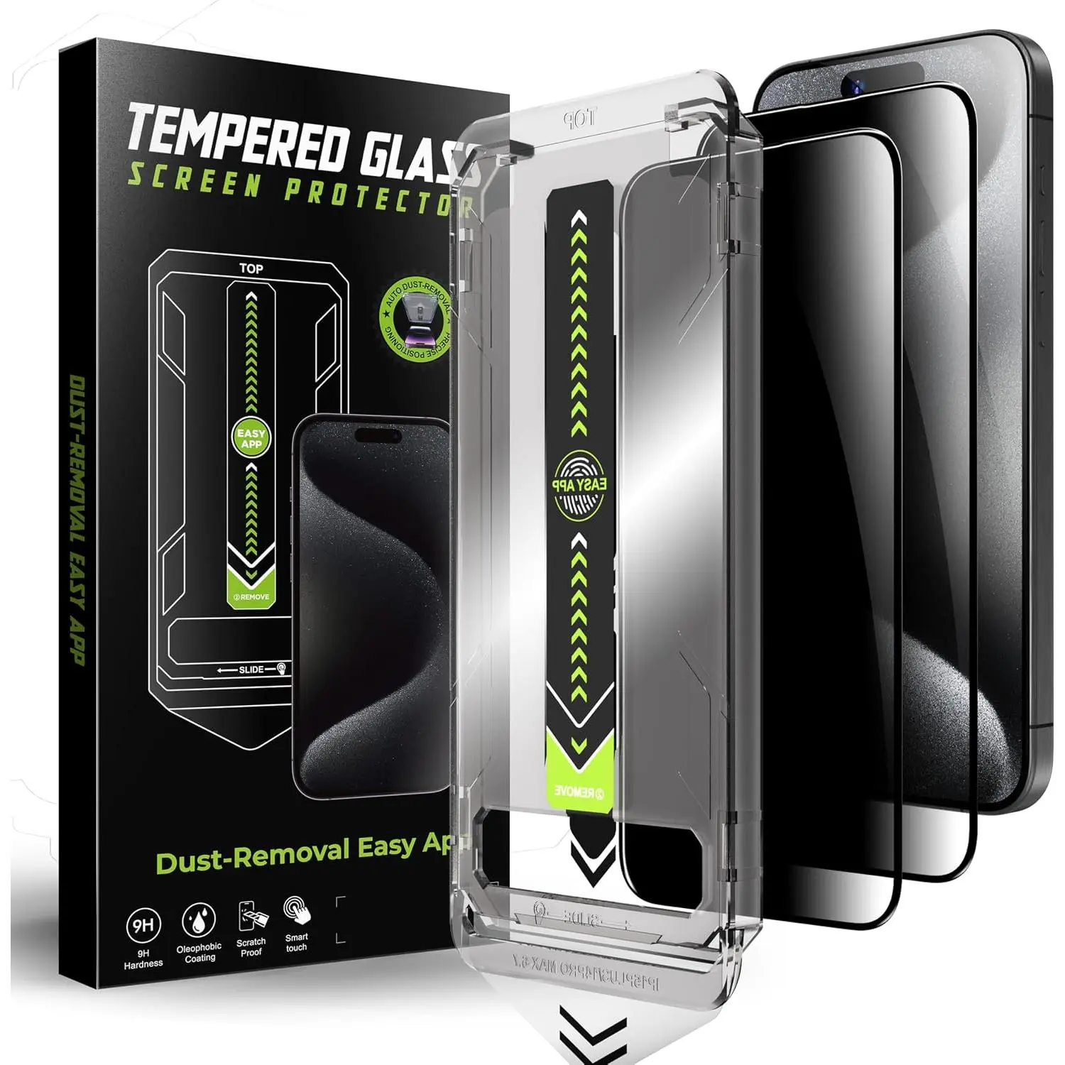 2 Pack for  15 Pro 6.1''  Screen Protector, Auto-Alignment, Anti-Spy Tempered Glass, Auto Dust-Elimination Installation, Anti-Fingerprint, Bubble Free, Case Friendly