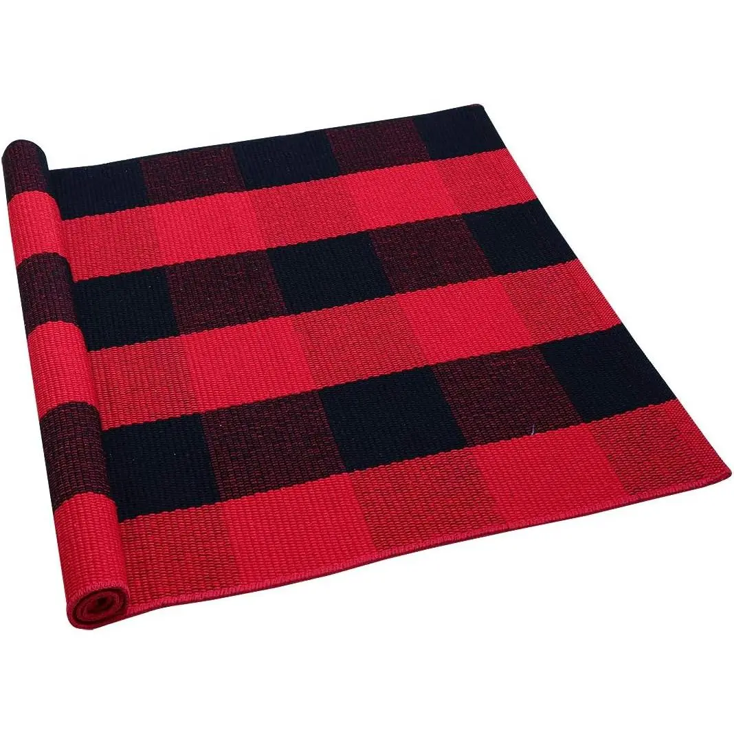 Buffalo Check Rug, Outdoor Rug,Layered Door Mat, Gingham Rugs,Floor Mat for Front Porch/Runner/Bedroom/Kitchen/ 35"x24" Red & Black
