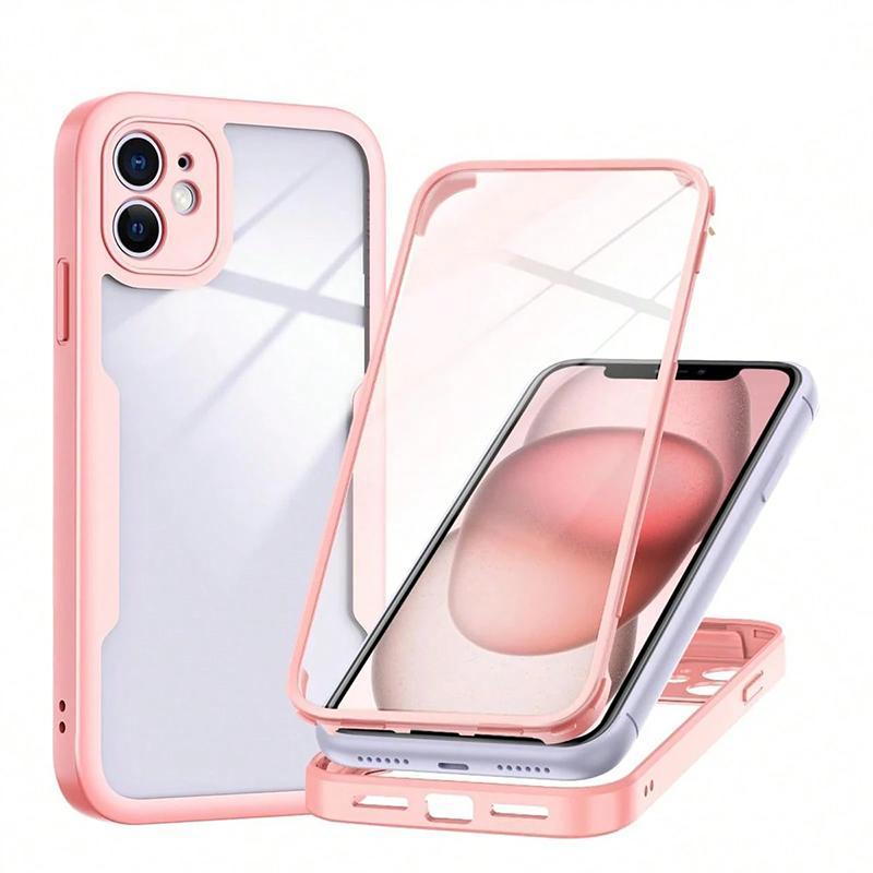 2 in 1 Full Body Protective Case with Front Screen Protector, Soft TPU Bumper + Hard PC Back Cover, Compatible with Apple 16/15/14/13/12/11 Pro Max/Plus, Accessories