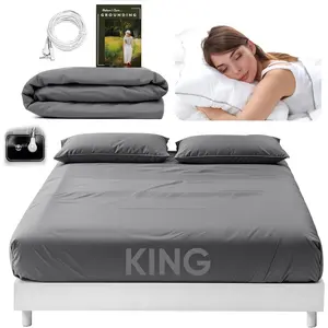 Earthing Grounding Sheets  Size (Grey) - 400 Thread Count Soft Earthing Grounding Sheet w/, &  Fiber- Earthing Sheets Grounding with Reinforced Grounding Cord for Conductivity