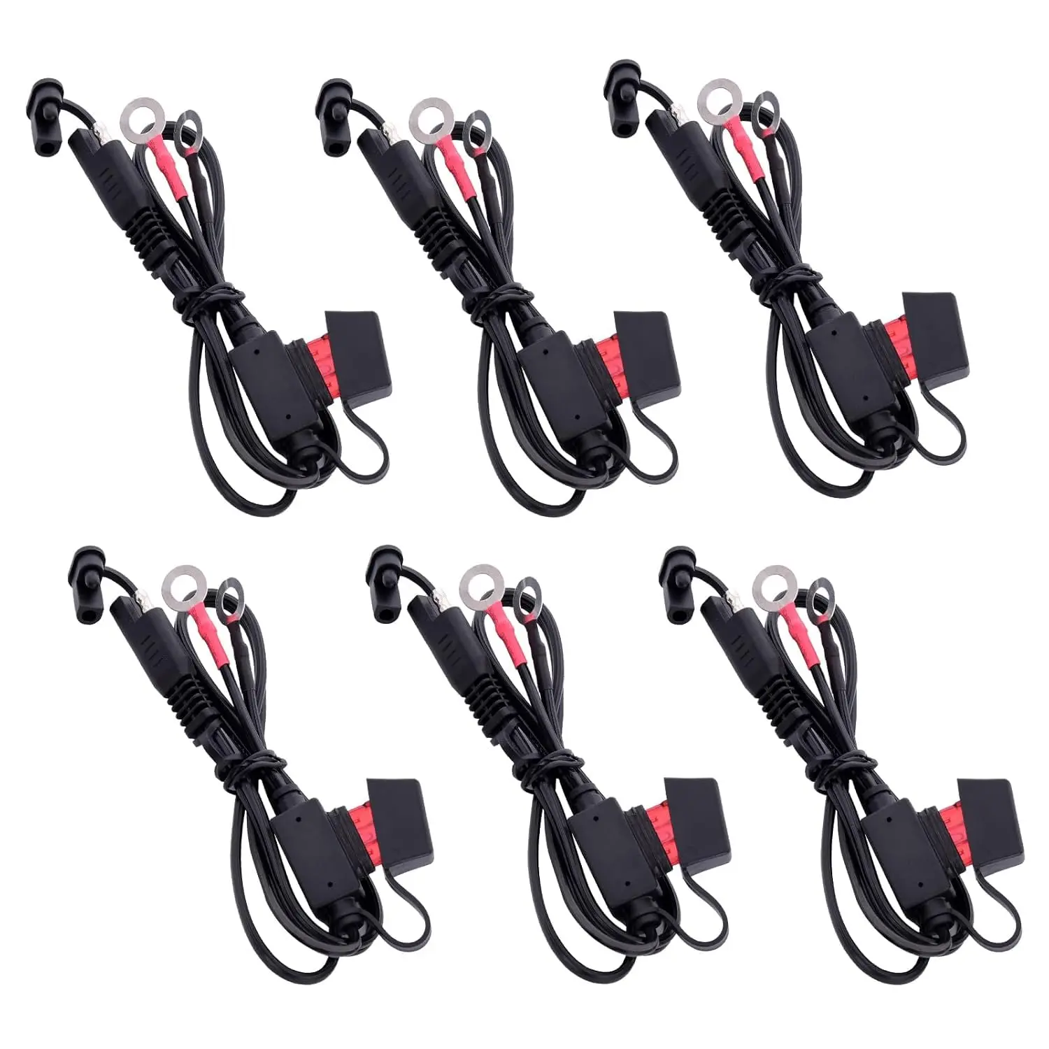 22" 10A Fused Ring Terminal (6 PCS) - Harness Quick Connect Extension Cord for Automotive, Motorcycle, Marine Battery Charger/Maintainer, Power Tool, Toys Use, 10 Amp