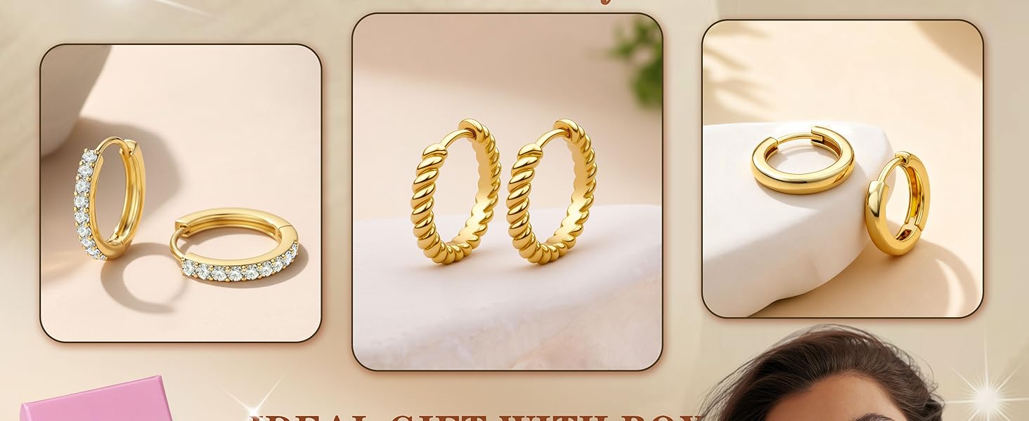 YADOCA 4Pairs Small Gold Hoop Earrings for Women Trendy 14K Plated Gold Huggie Earrings Hypoallergenic Surgical Steel Cartilage Earring Stacks Cute Dainty Huggie Hoops Earring Sets for Multiple Piercing