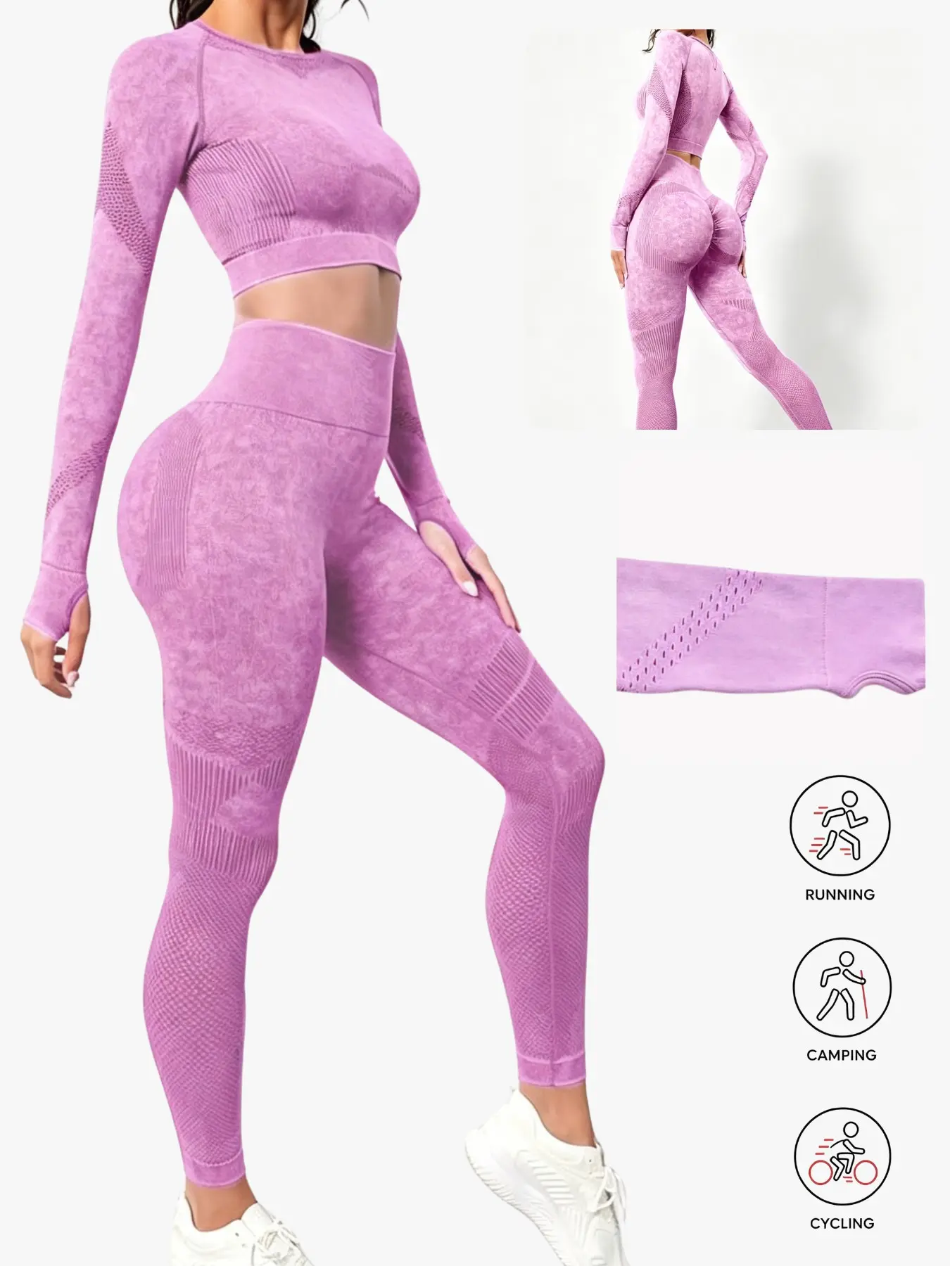 Impact Seamless Long Sleeve Crop Top For Women High Waist Butt Lifting Yoga Pants Set Cutout Breathable Quick Dry Workout Outfit  Soft Washable Slim Fit Tight Activewear Suit For Women's Legging Daily Casual Wear