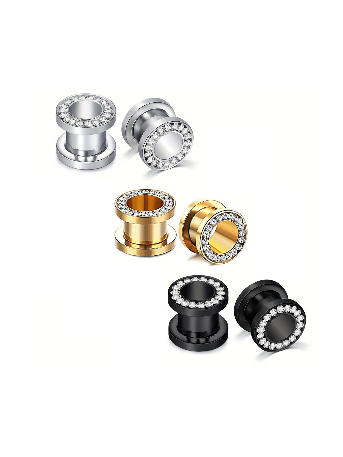 Stainless Steel Screw Ear Plugs Tunnels, Artificial Zircon Decor Ear Gauges, Punk Style Hollow Ear Expander, Body Piercing Jewelry for Men & Women, Trendy All-match & Exquisite Jewelry for Birthday Gift