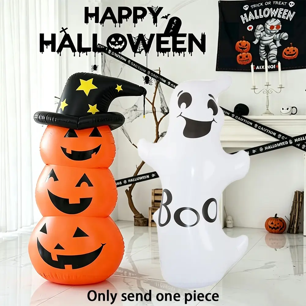 Halloween PVC Inflatable Decorations, 3 Pumpkins with Witch Hat, Ghost Props, Outdoor Festival Decor, Festivity, Easy Setup, Foldable, 55 Inches