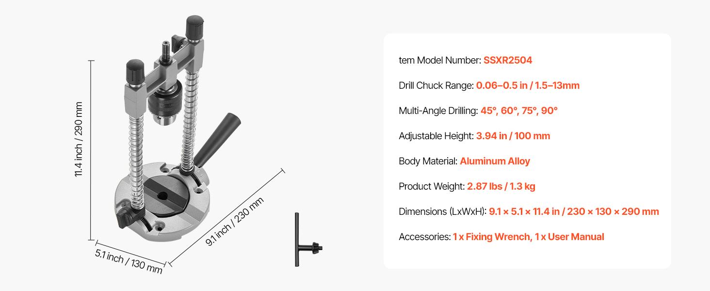 VEVOR Drill Guide, Multi-Angle Press Portable Precision Drilling Guide Jig Attachment, with Large Handle and Mounting Holes, Aluminum Alloy, for Drilling Angled or Straight Holes, for Wood Working