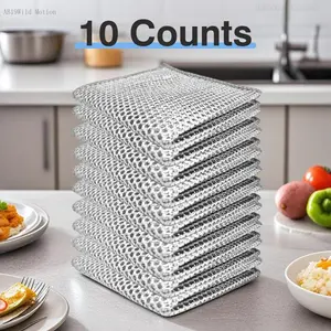 10 Counts Non Scratch Wire Dishcloth Multipurpose Wire Dishwashing Rag Metal Scrubbers for  for Wet and Dry Cleaning, 2-Layer Kitchen Cleaning Cloth Cleaning ToolFFSummitSupply7AB19Wild Motion
