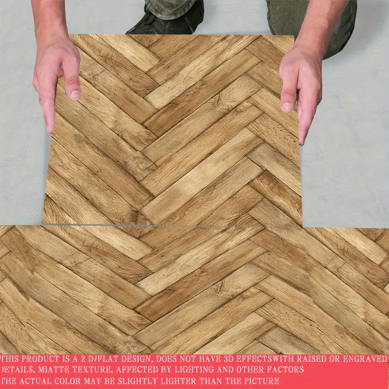10pcs of 2D Flat PVC Leather Floor Stickers with a Neutral Wood Grain Theme, Self-Adhesive Vinyl Flooring Tiles Featuring a Herringbone Wood Pattern, Suitable for Decorating Floors And Walls in Kitchens, Bathrooms, Balconies, Living Rooms