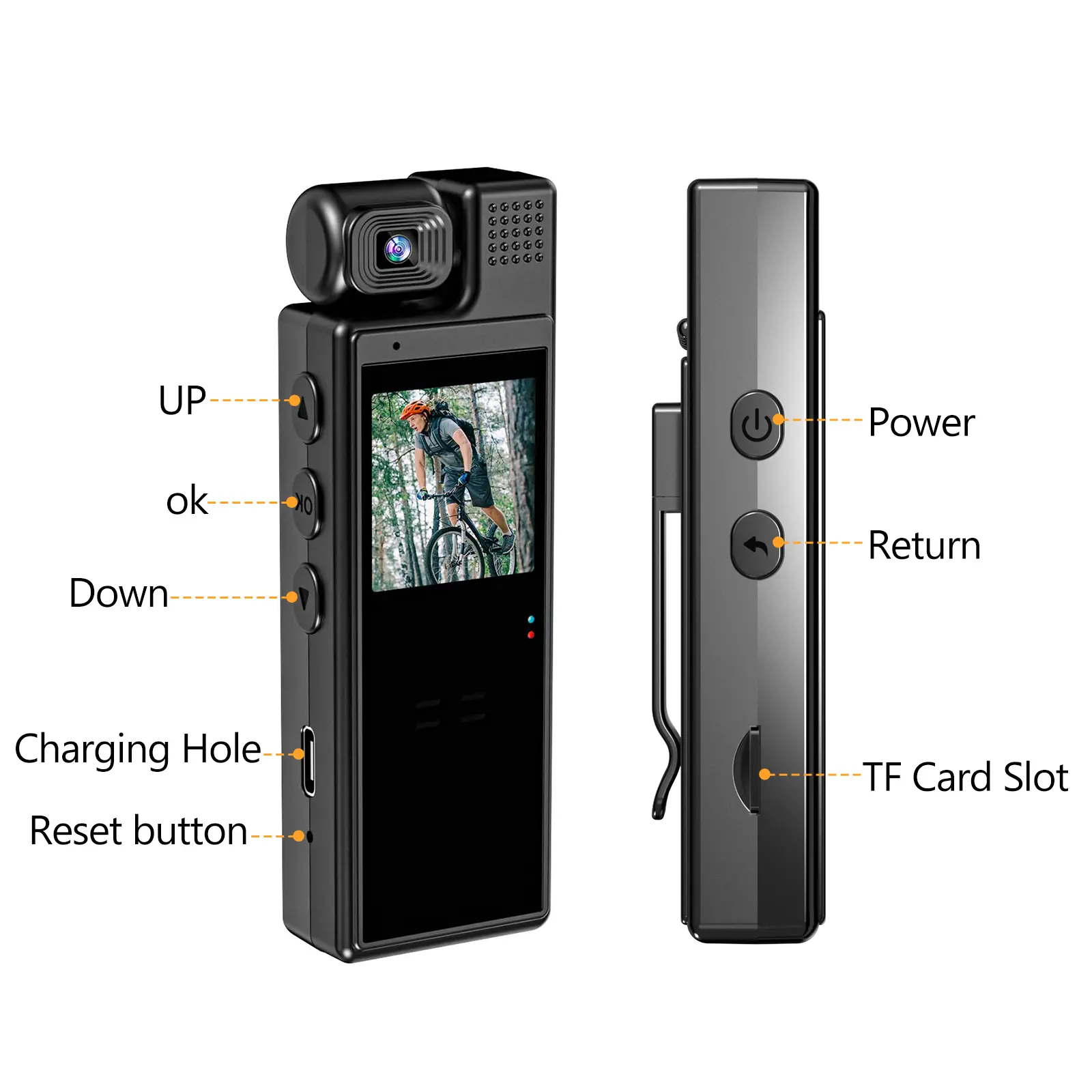 1080P HD Video Body Camcorder, Compact Tactical Wearable with Rotatable Head Lens, Screen, Clip Mounting, Button Control, Micro SD/TF Card Slot, Charging Support, Portable Recorder for Law Enforcement (Black), Lightweight, Built-In Screen