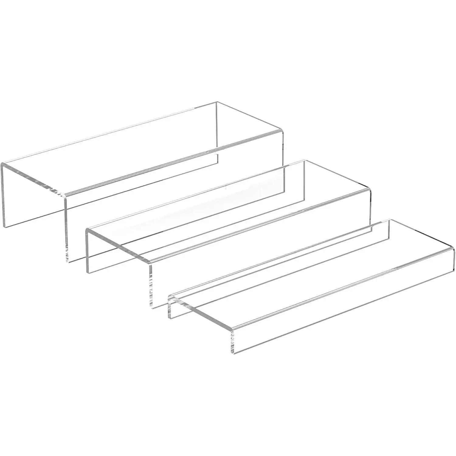 Rectangular Acrylic Display Risers Stands 3pcs, Dessert Table Display Rack, Clear Display Shelf for Funko Pop, Collectibles, Retails, Shoes, Glasses, Plants, Home Decors, Perfume - 12-1'', 2'', 3''