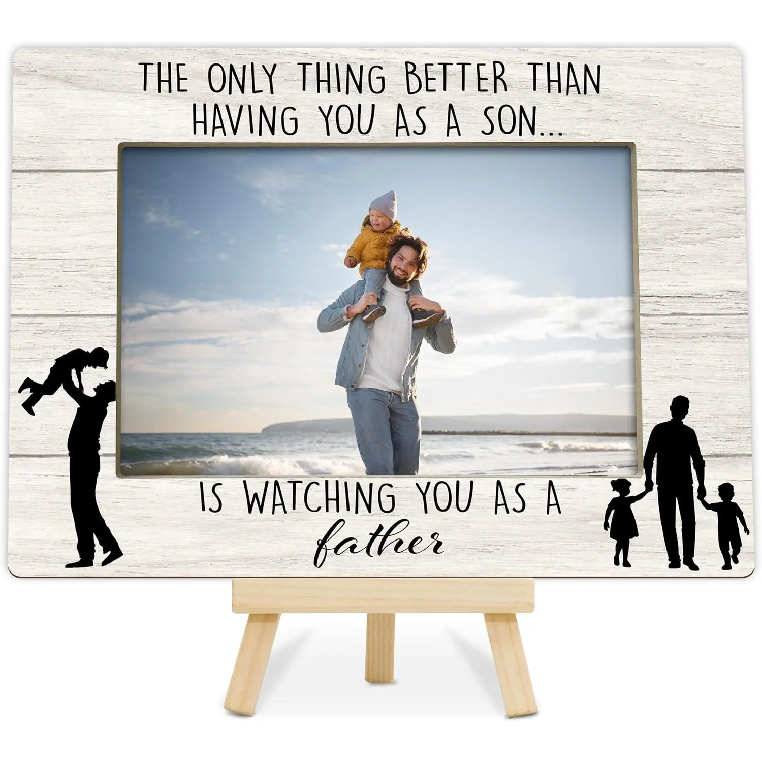Fathers Day Picture Frame, Dad Photo Frame Wooden Tabletop Keepsake, Gifts from Daughter Son for Dad Birthday Desk Shelf -