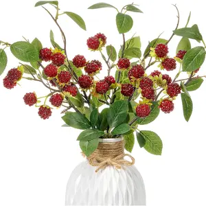 6 Pack Dark Red Artificial Raspberry  Stems 15'' Faux Raspberries Branches  Simulated Berry Bouquet Picks for Vase Filler Indoor   Table Centerpieces Decor