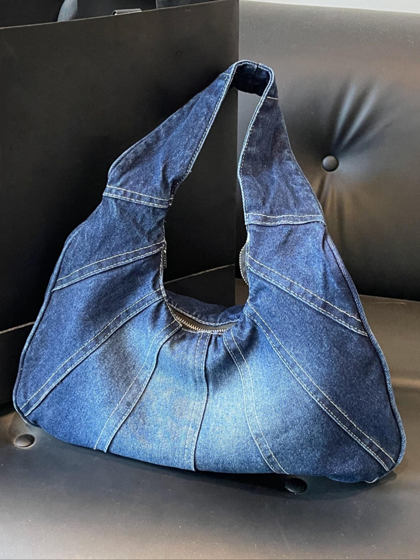 Women's Fashionable Denim Shoulder Bag, Shoulder Purse, 2025 New Style Casual Versatile Zipper Slouch Bag for Daily Used As Gifts, Trendy All-match Purse Bag for Commute, Work, Travel, Gifts for Her, Denim Crossbody Bags