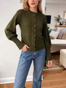 Military Lace Trim Waistcoat Knit Sweater, Women's Fashionable Open Front Cardigan, Stylish and Comfortable Outerwear