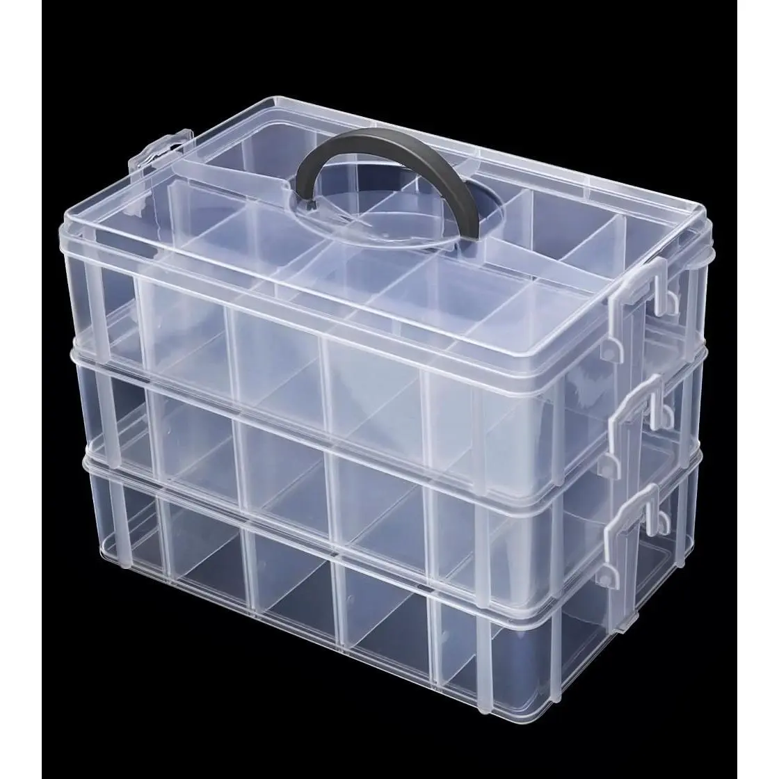 3-Layer Stackable Storage Container Box, 30 Dividers Compartments,  for Storage  & Arts & Crafts & Sewing. (Clear)