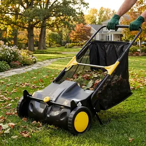 [FathersDayGift]Push Lawn Sweeper, 21-Inch Leaf and Grass Collector with 3.5 cu.ft. Hopper Bag, Heavy Duty Steel Yard Sweeper with Adjustable Brush Height