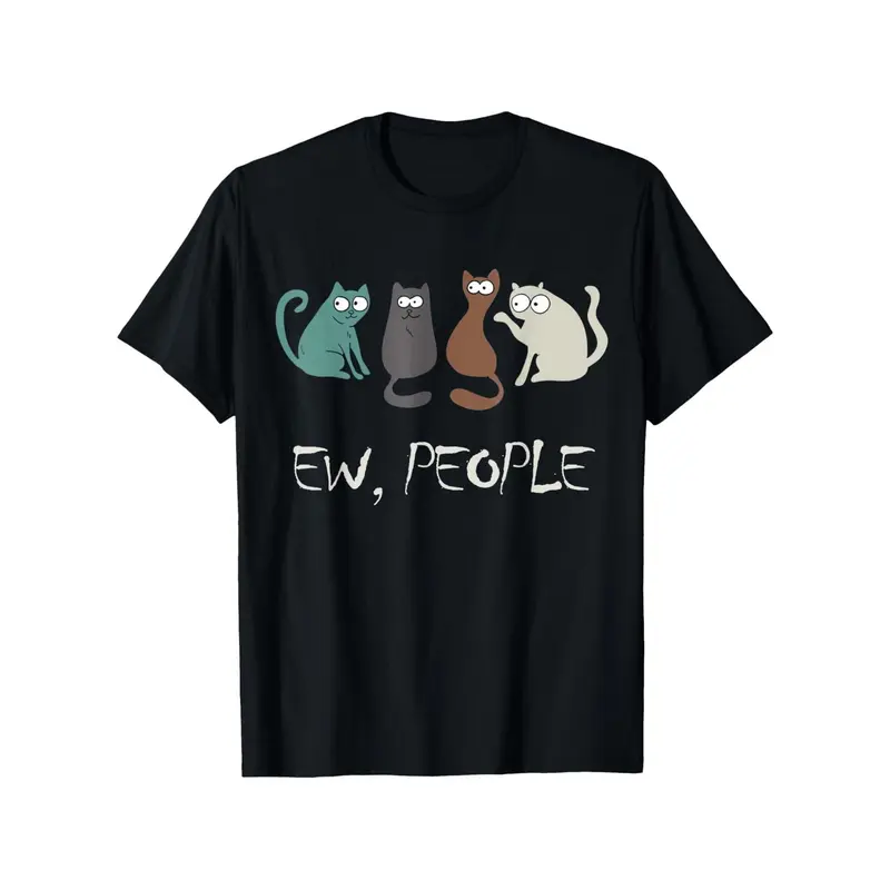 Ew People Funny Black Cat Cute Meowy Kitty Cat Lover Gift T-Shirt, Suitable for All Men And Women Outdoor Short-Sleeved T-Shirts in All Seasons, Ready to Wear 100% Cotton, S-XXXL