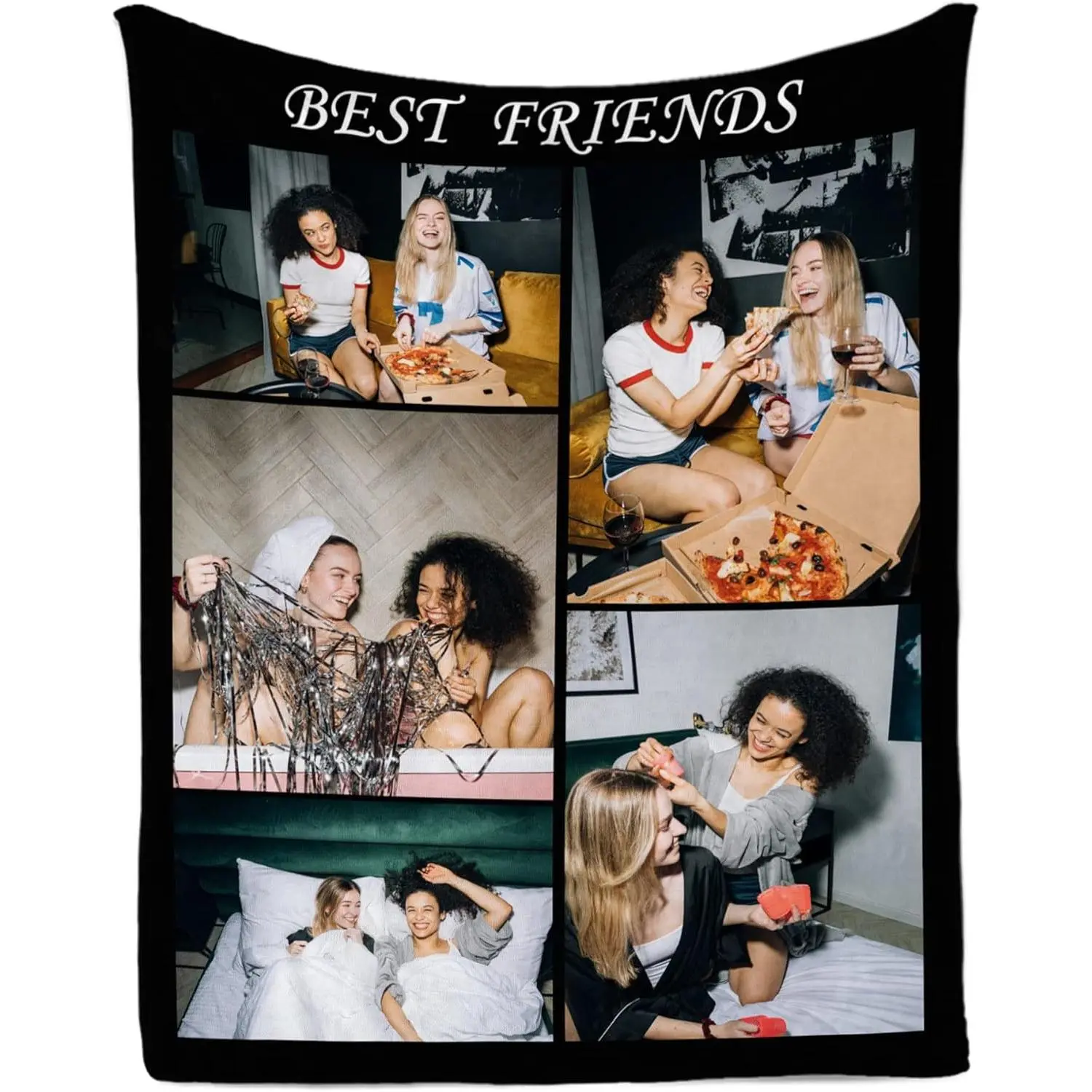 Bestie Throw Blanket, 1 Piece Soft Warm Flannel 5 Photo Blanket, BEST FRIENDS Vertical Design, Lightweight Portable Travel Blanket for Car Couch Dorm, Personalized Sentimental Gift for Her, Keepsake Decor ﻿