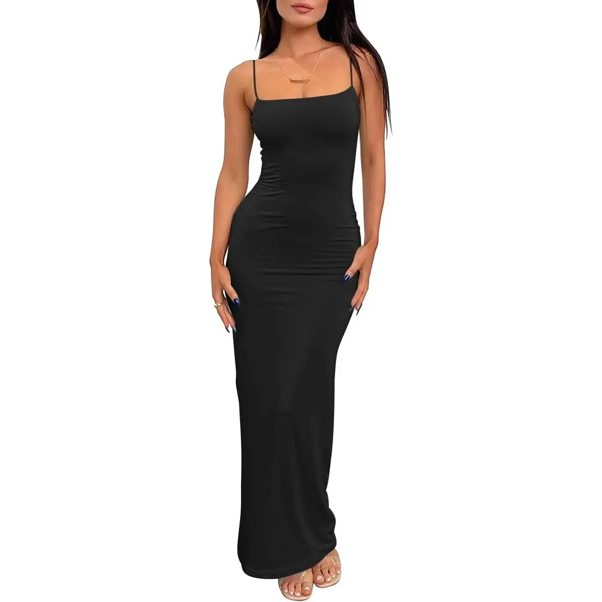Womens Summer Casual Slip Dresses Spaghetti Strap Double Lined Maxi Dress