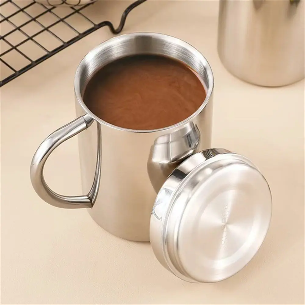 Stainless Steel Dual-Layer Mug with Lid, Insulated Coffee Cup for Home Office Travel, Microwave Safe, Stackable, Durable and Leakproof