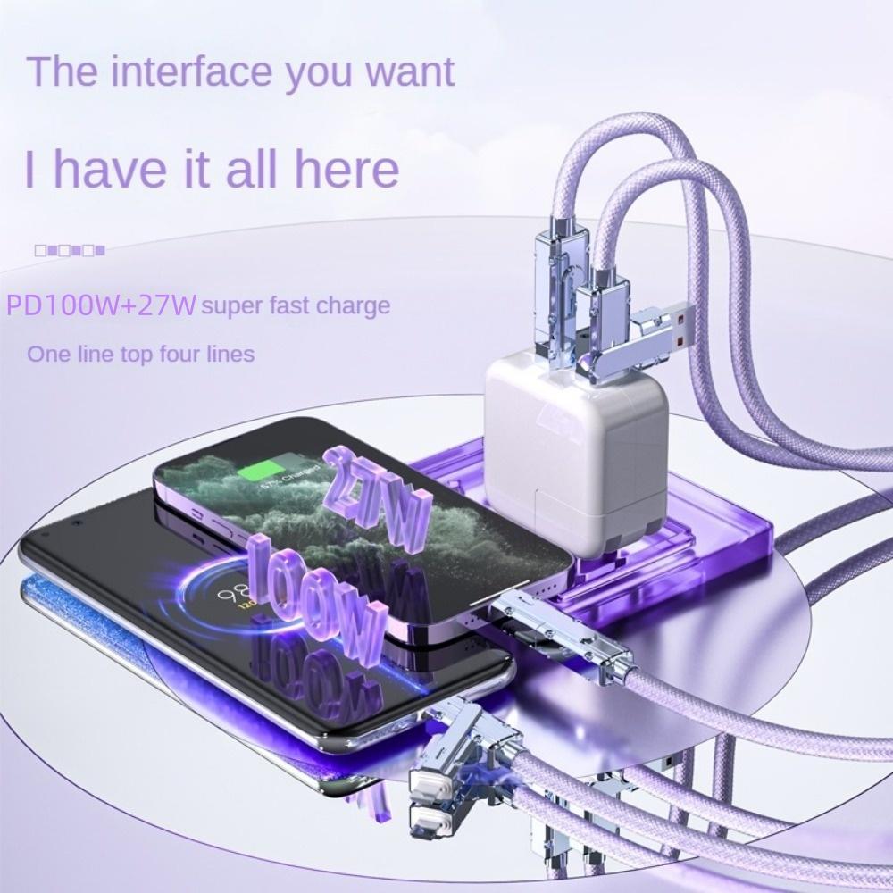 4-in-1 Multi-function Data Cable, PD100W Charging, Dual Type-C 27W Fast Charging Data Cable, Type-C Upgrade Chip Supports Mobile Phones To Charge Mobile Phones, Type C Charger