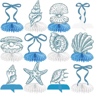 Blue Bow Starfish and Seashell  Centerpieces 12 count  Coastal Bachelorette Party Decorations Nautical Beach Table Centerpieces Conch Table Decor for Under The Sea Wedding Party Supplies