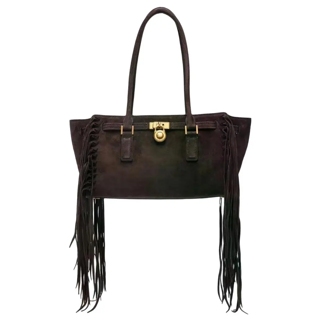 Michael Kors MK Hamilton Fringe-Design PU Crossbody Bag for Women, Small Size, Chocolate Brown