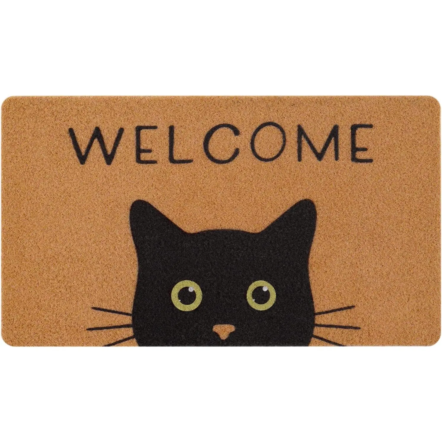 Door Mat Cat Welcome Mat, Black Cat with Green Eyes Doormat, Non-Slip Cat Welcome Mats for Front Door, Outside Entrance, Resist Dirt, 17" x 30"