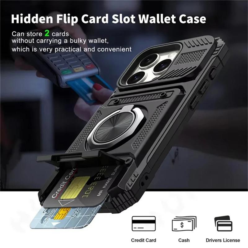 Heavy Duty Magnetic Rotated Ring Holder Phone Case For IPhone 17 Air 16 15 14 Plus 13 Pro Max Anti-Drop Wallet Protection Cover