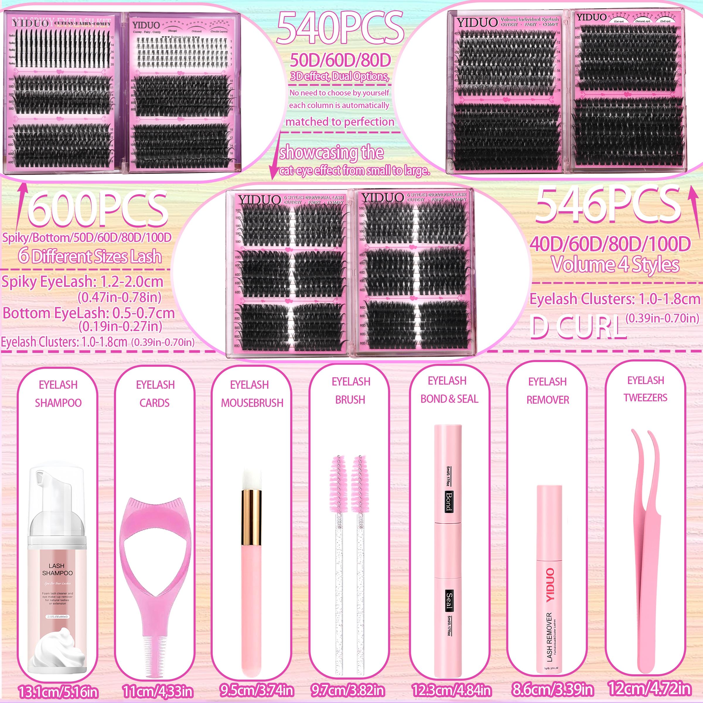 Lash Clusters Kit, Mega/ultra/Dramatic/Volume/Full/Spikes/ Bottom Lashes Clusters Kit WaterProof Lashwith Everything You Need for Beginners and Proficient, DlYat Home Easily, Soft comfortable Easy Apply Natural Lookfor Makeup Daily Life