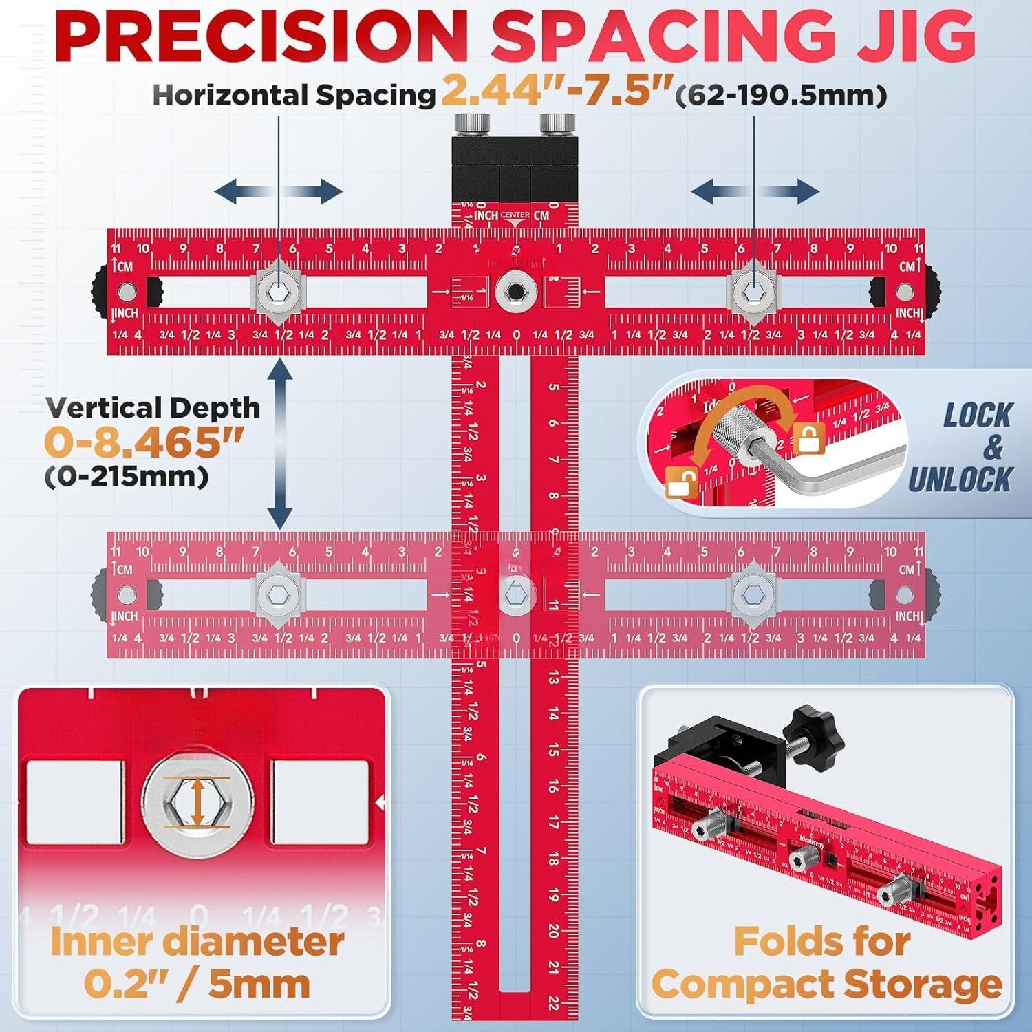 Cabinet Hardware Jig - Adjustable Drill Guide Template for Knobs & Handles Precision Hole Locator for DIY Cabinet Installation Fits 2.5" to 7.5" Spacing