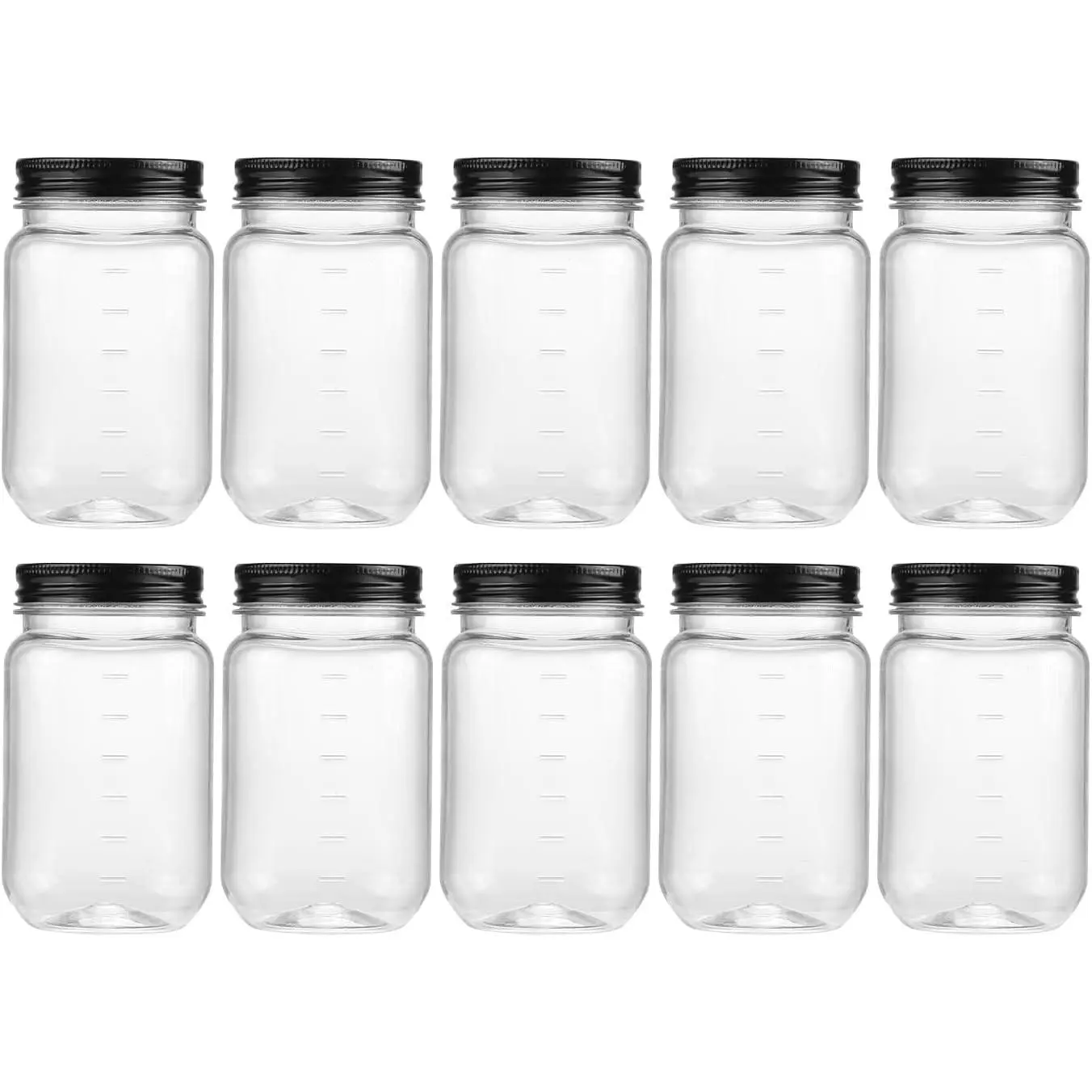 16 oz Plastic Mason Jars and Clear Plastic Jars with Lids 16 oz | 10 Pack, Black, Plastic Containers with Lids, Decorative Jars, Storage Jars, Candy Jars, Mason Jars for Centerpieces