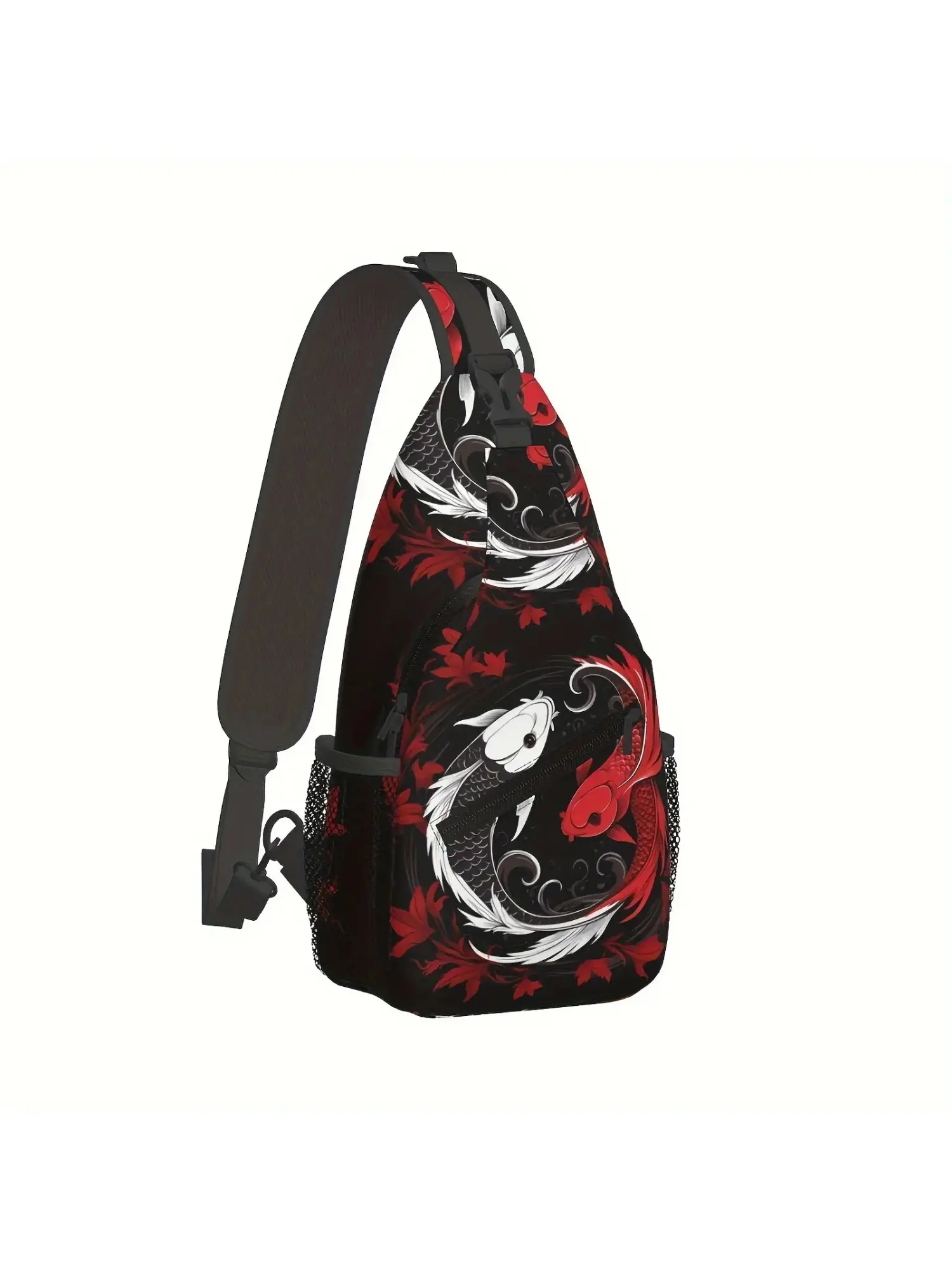 Mens Crossbody Chest Bag Designed for Hiking,Two Koi Tai Chi Yin Yang Shoulder Bag Folding Large Capacity Fashion Durable Can Be Used For Shopping, Work, Leisure Travel Beach Bag Fishing Backpack Adjustable Chest Pack