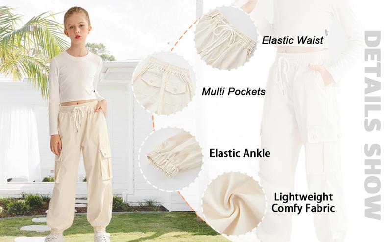 Girls Cargo Jogger Pants Parachute Pants with Elastic Waist and Pockets Cargo Trousers for Teens Girls 7-14 Years Bottoms Womenswear