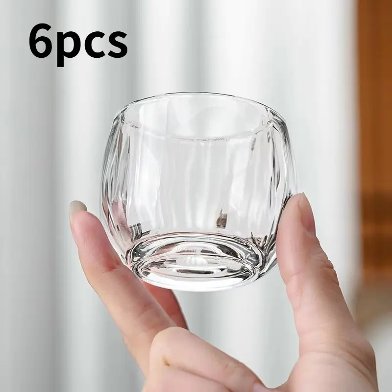 6pcs 3.38 Oz Transparent Glass Cups, 100ML Home Use Chinese Wine Glasses, Heat Resistant Thickened Tea Cups, Simple Teaware, Anti-Scald Glassware