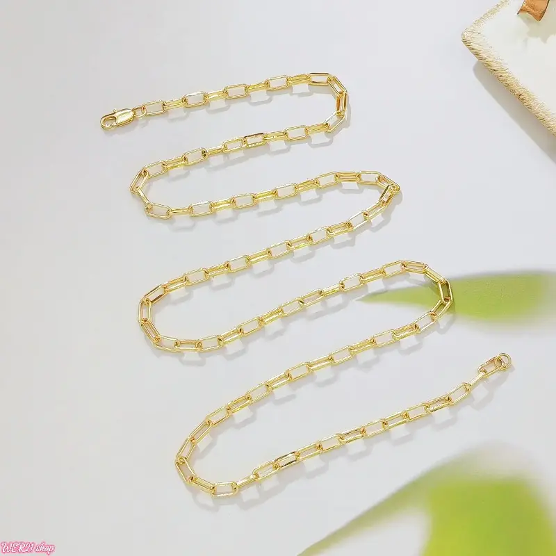 [WER21]Gold Paperclip Chain Necklace, 14K Gold Plated Link Chain, Delicate Rectangle Paperclip Chain Necklace for Women, Trendy Stackable Everyday Jewelry Gift