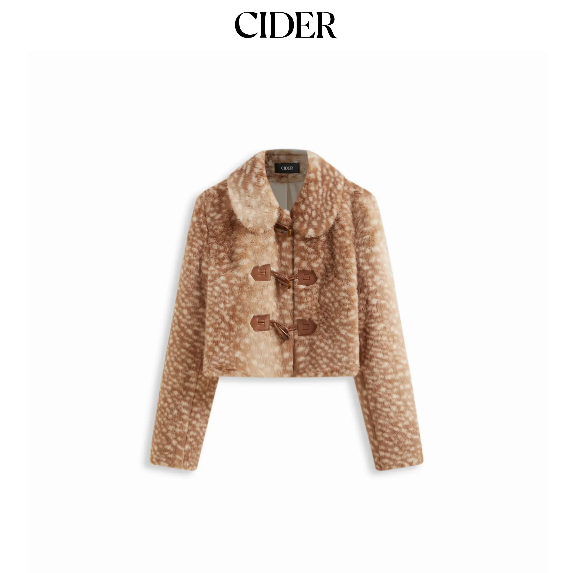 Cider Deer Print Faux Fur Collar Toggle Button Crop Jacket Cider Deer Print Faux Fur Collar Toggle Button Crop Jacket