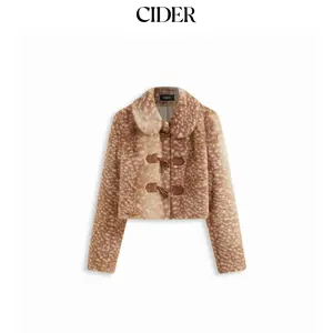Cider Deer Print Faux Fur Collar Toggle Button Crop Jacket SummerFinds
