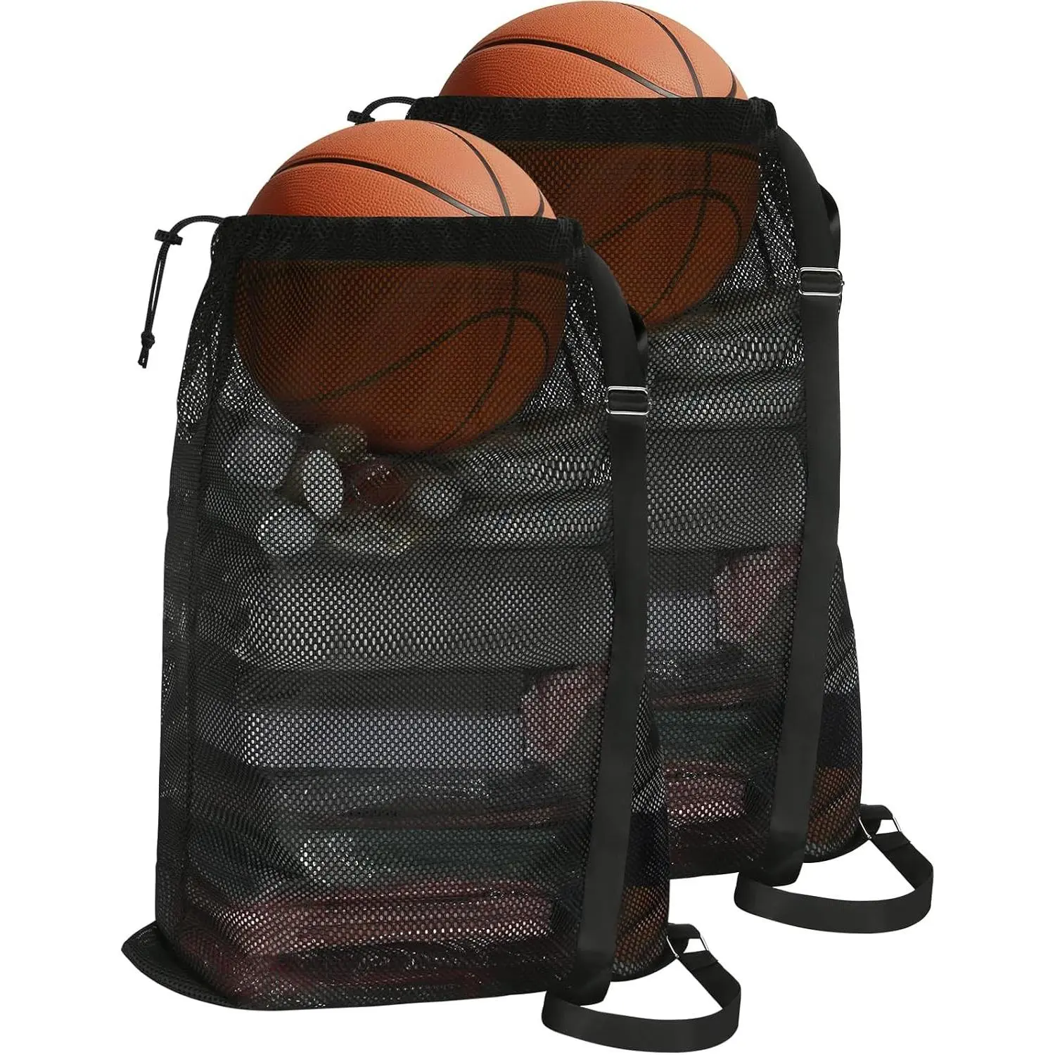 2 Packs Mesh Drawstring Backpack Oversized 18" x 26", Large Mesh Drawstring Backpack for Beach, Swimming, Gym and Workout Gear (Black)